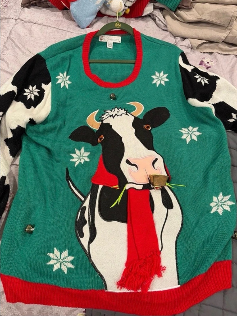 Novelty Cow Christmas Sweater - Green